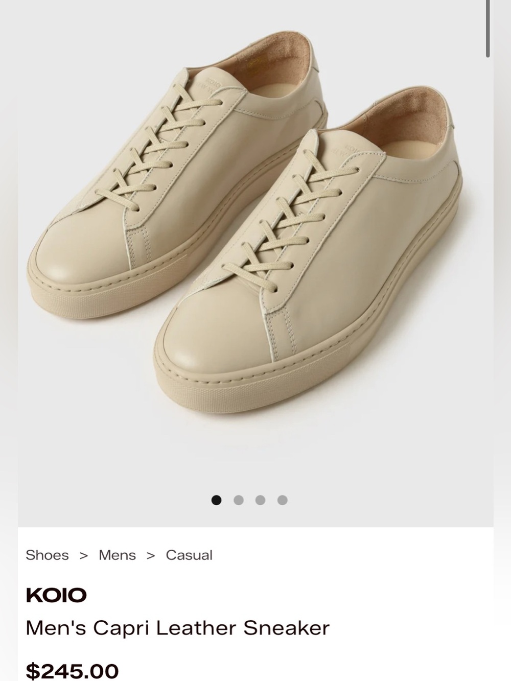 KOIO Men's Capri Low-Top Leather Sneaker — Beige